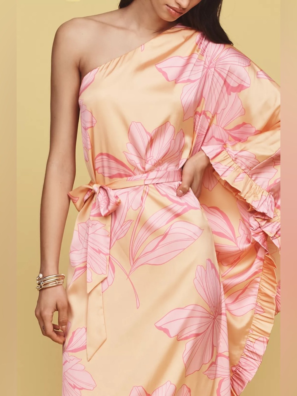 Hutch Morgan One-Sleeve Tie-Waist Midi Dress